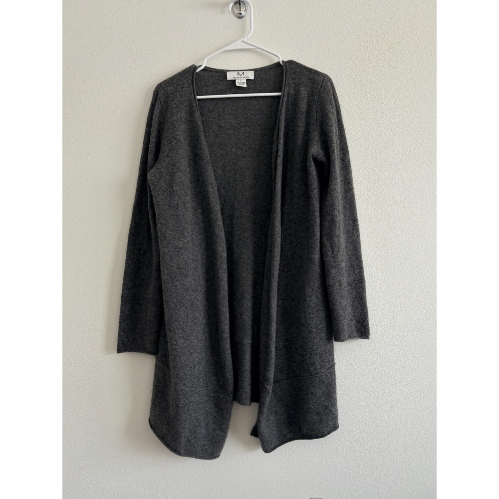 Magaschoni‎ 100% Cashmere Cardigan Women S Gray Knee Length Quiet Luxury Classic